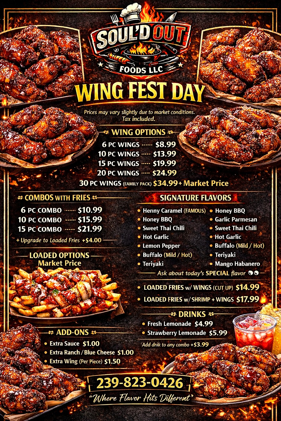 Wing Fest Day Menu